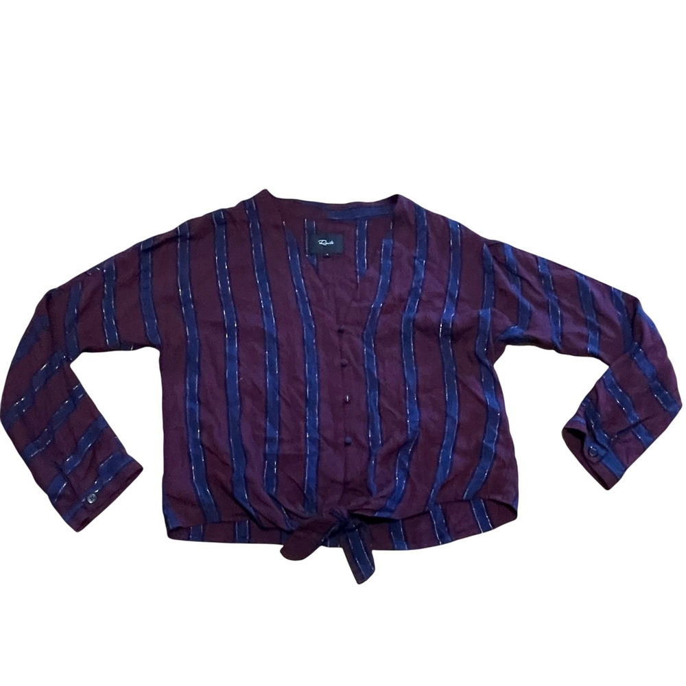 Rails Women's S Sloane‎ Janeiro Stripe Metallic Tie Front Blouse Burgundy Navy
